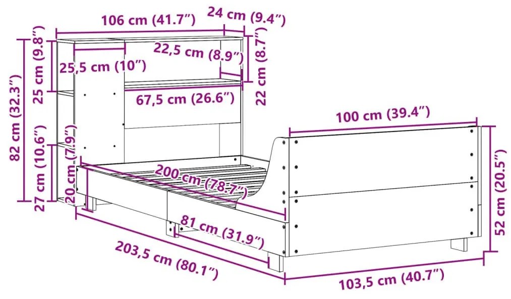 Σκελετός Κρεβατιού Χωρίς Στρώμα Λευκό 100x200 εκ. Μασίφ Πεύκο - Λευκό