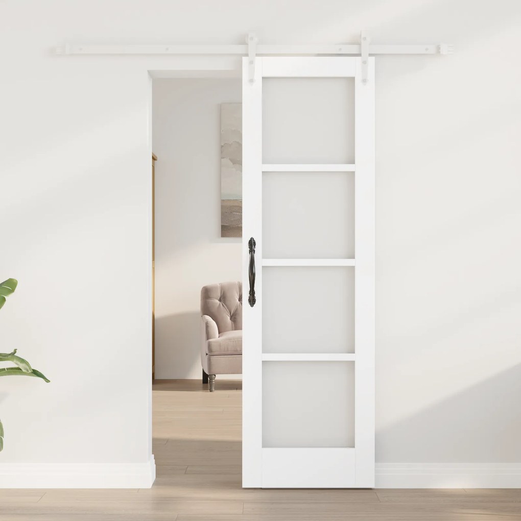 vidaXL Συρόμενη Πόρτα με Σετ Εξαρτημάτων Λευκή 61x198.5 cm Συμπαγές Ξύλο Πεύκο
