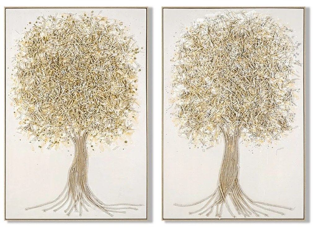Καμβάς Home ESPRIT Λευκό Χρυσό Δέντρο Παραδοσιακά 82 x 4 x 122 cm (x2)