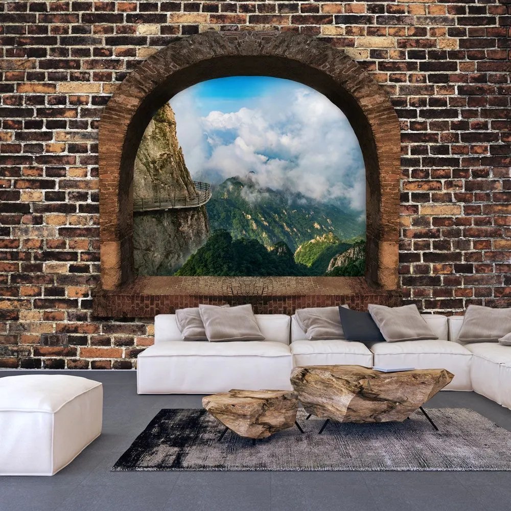 Αυτοκόλλητη φωτοταπετσαρία - Stony Window: Mountains - 147x105