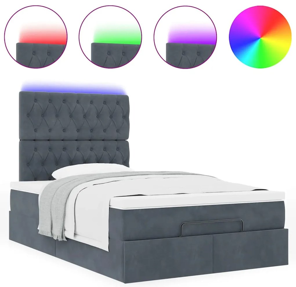 vidaXL Οθωμανικό κρεβάτι με στρώματα & LEDs Σκούρο γκρι Velvet