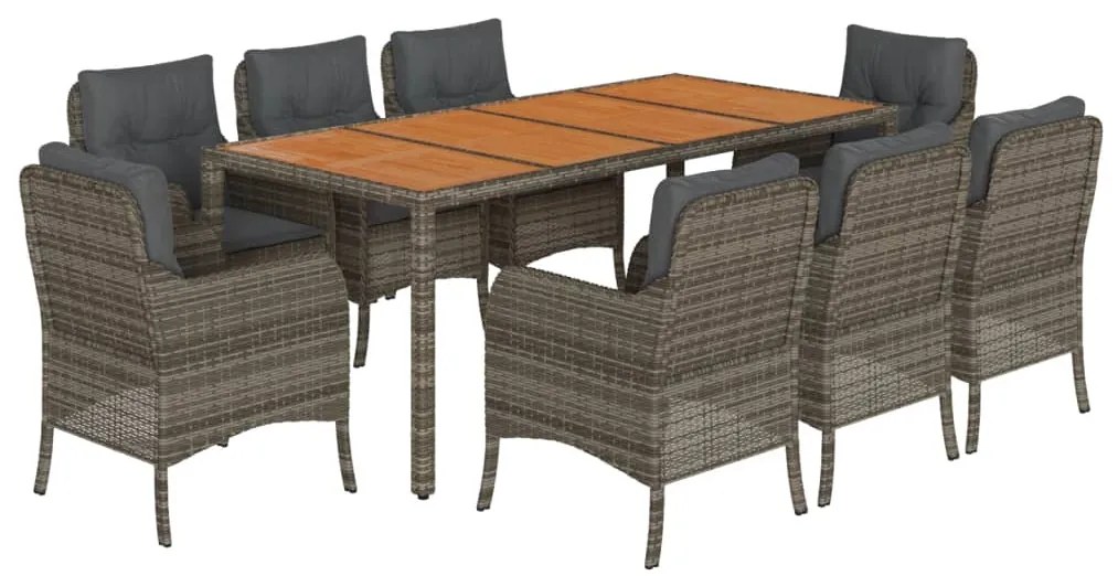 vidaXL Σετ Τραπεζαρίας Κήπου 9 τεμ. Γκρι Συνθ. Ρατάν με Μαξιλάρια