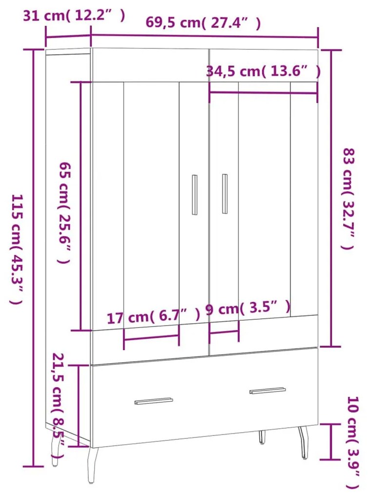 Ντουλάπα Καπνιστή Δρυς 69,5 x 31 x 115 εκ. Επεξεργασμένο Ξύλο - Καφέ