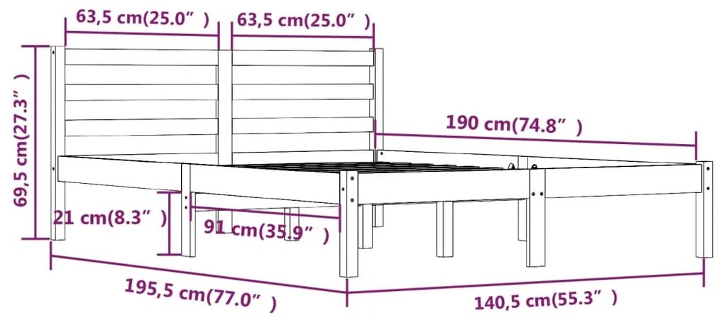 ΠΛΑΙΣΙΟ ΚΡΕΒΑΤΙΟΥ ΔΙΠΛΟ 135X190 ΕΚ. ΑΠΟ ΜΑΣΙΦ ΞΥΛΟ ΠΕΥΚΟΥ 4FT6 810405