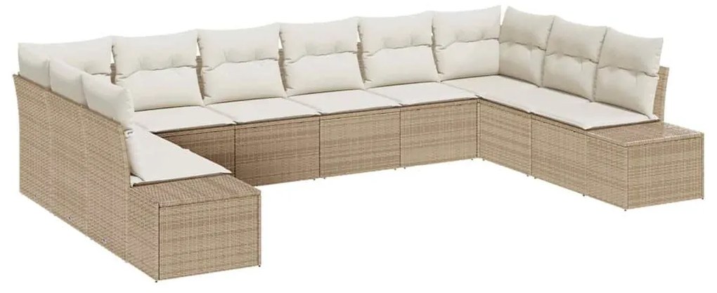 vidaXL Σετ Καναπέ Κήπου με μαξιλάρι 10 pcs Μπεζ Πολυ ράταν
