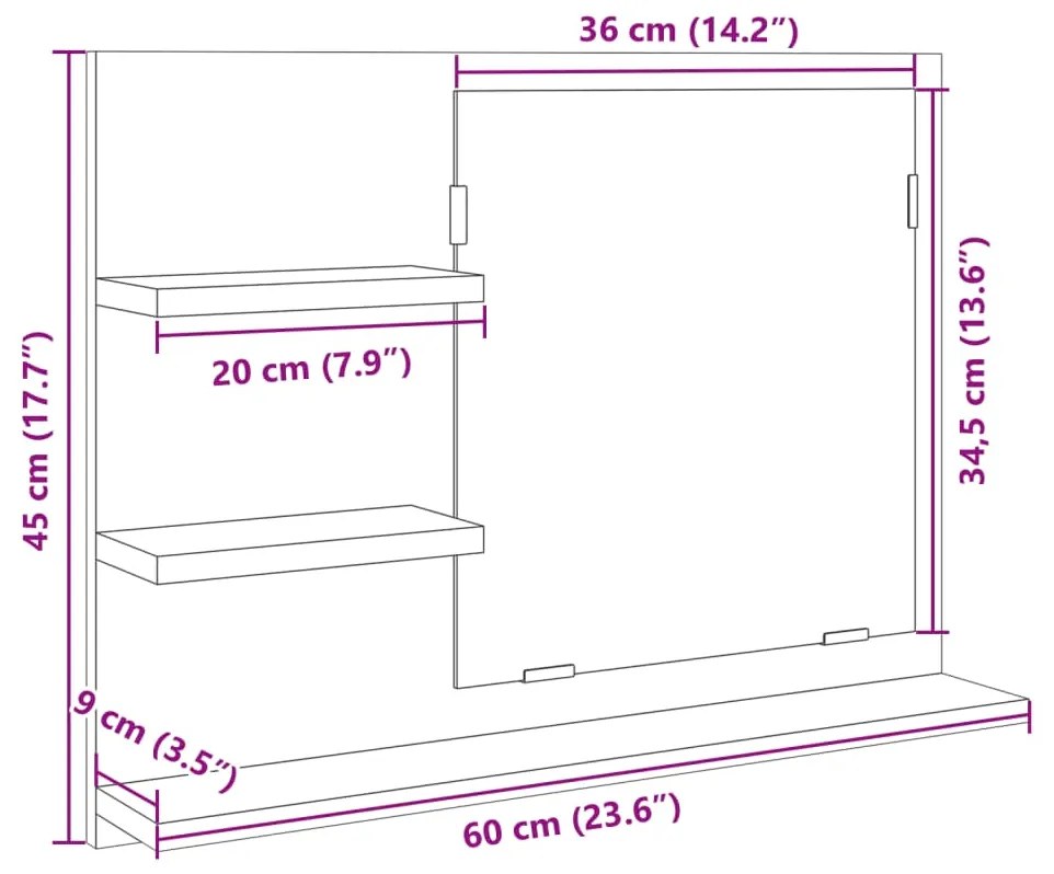 Καθρέφτης Μπάνιου Sonoma Δρυς 60 x 10,5 x 45 εκ. Επεξ. Ξύλο - Καφέ