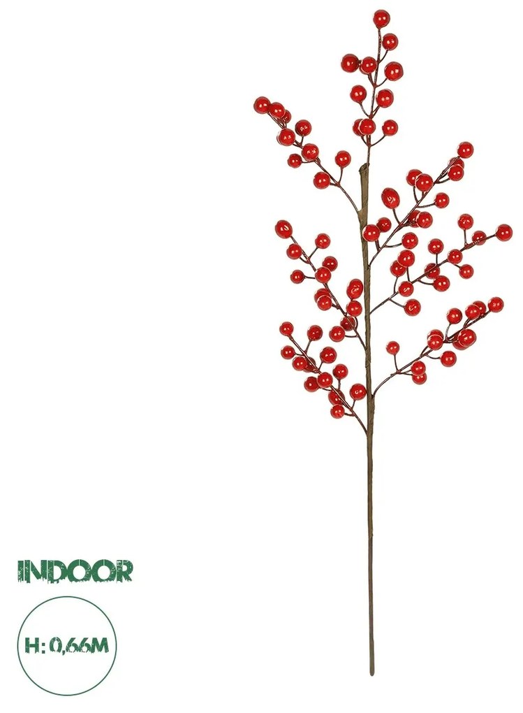 GloboStar® Artificial Garden RED BERRIES FRUIT BRANCH 21441 Τεχνητό Διακοσμητικό Κλαδί Κόκκινο Γκί Y66cm