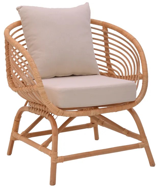 Πολυθρόνα Caxen  φυσικό rattan-λευκό μαξιλάρι 72x63x75εκ