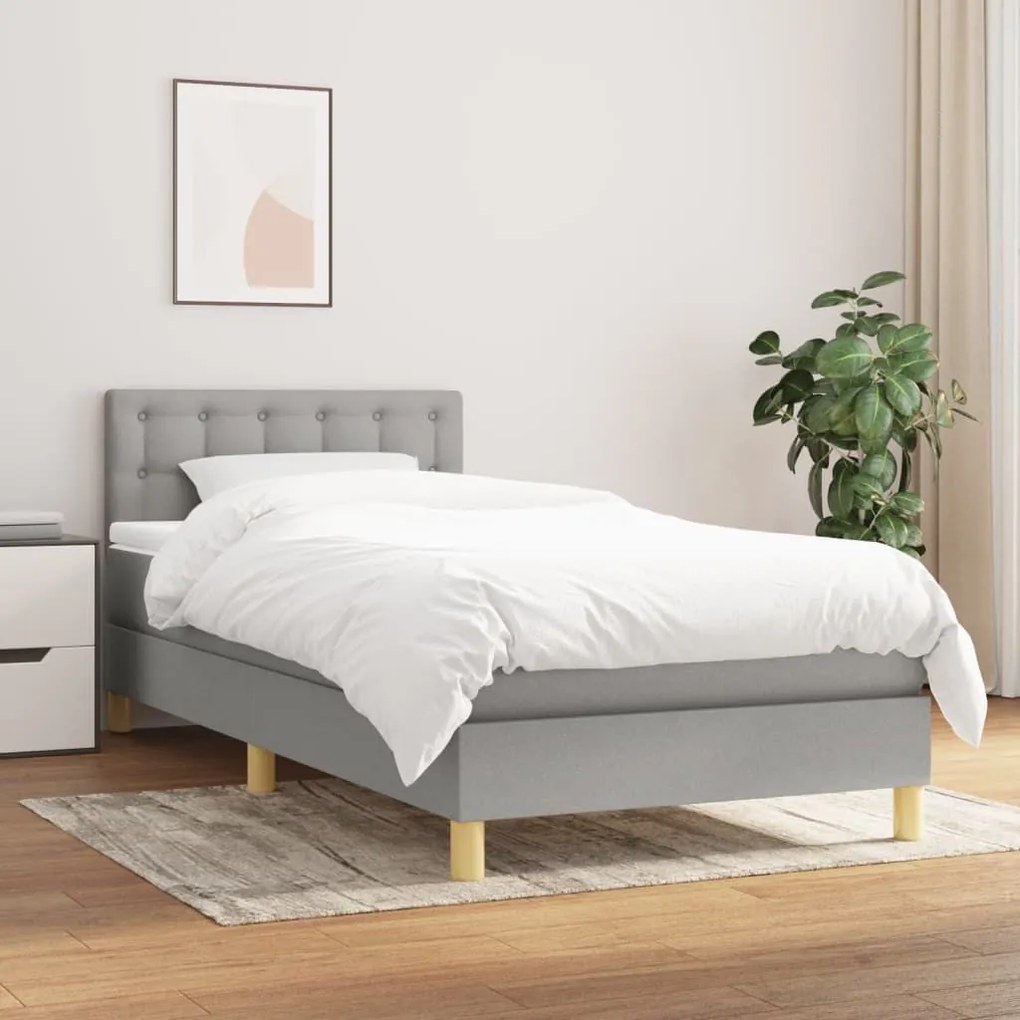 Κρεβάτι Boxspring με Στρώμα Ανοιχτό Γκρι 90x200 εκ. Υφασμάτινο - Γκρι