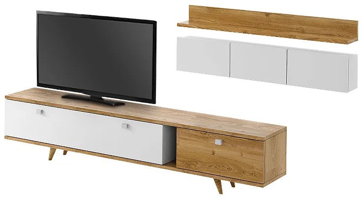 Σύνθεση τηλεόρασης Hera Megapap χρώμα sapphire oak - λευκό 170x37x45εκ.