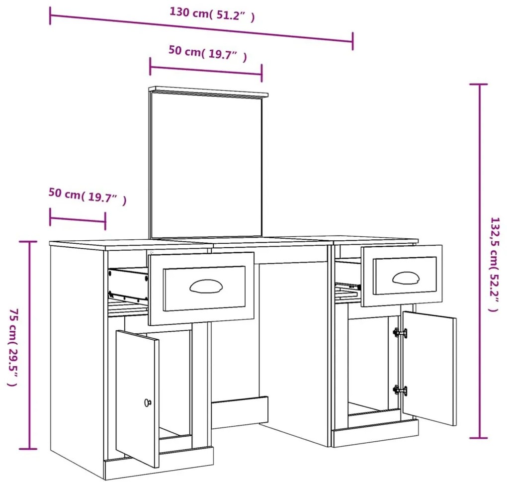 Μπουντουάρ με Καθρέφτη Γκρι Sonoma 130x50x132,5 εκ. - Γκρι