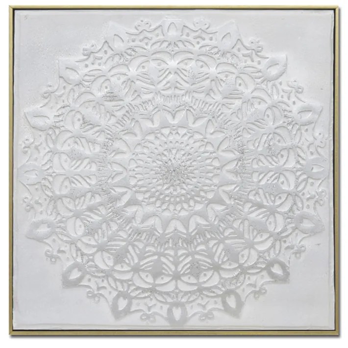 MANDALA ΠΙΝΑΚΑΣ ΚΑΜΒΑΣ ΛΕΥΚΟ ΧΡΥΣΟ ΞΥΛΟ 62x62xH5cm - 016282