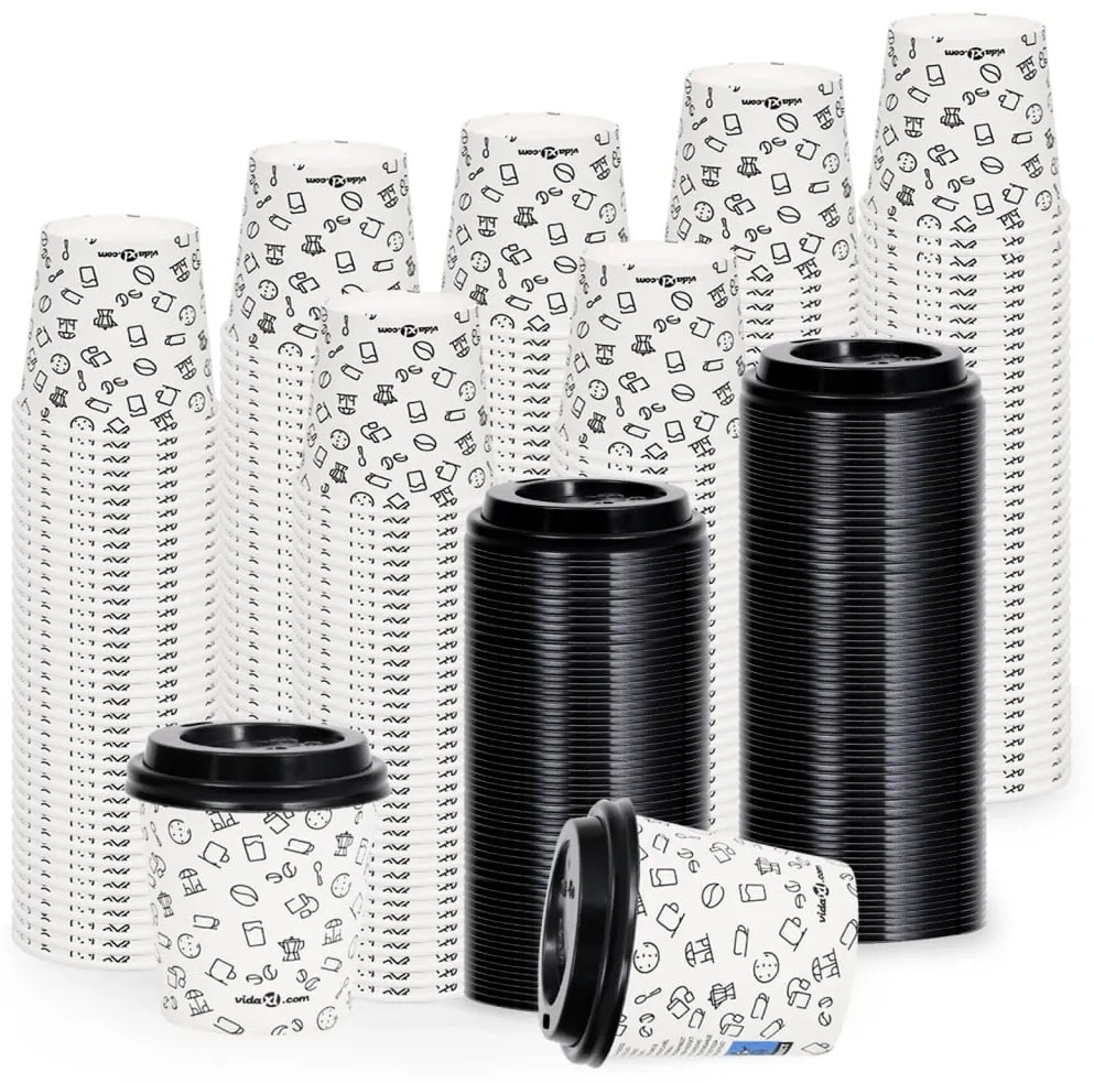vidaXL Ποτήρια Καφέ Χάρτινα με Καπάκια 120 ml 500 Τεμάχια Λευκά&Μαύρα