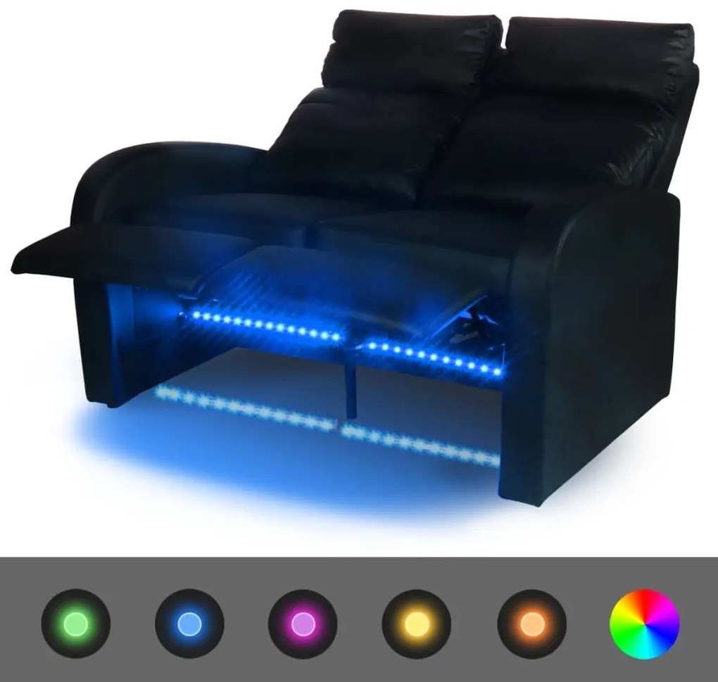 vidaXL Καναπές διθέσιος Ανακλινόμενος με LED Μαύρος Συνθετικό Δέρμα