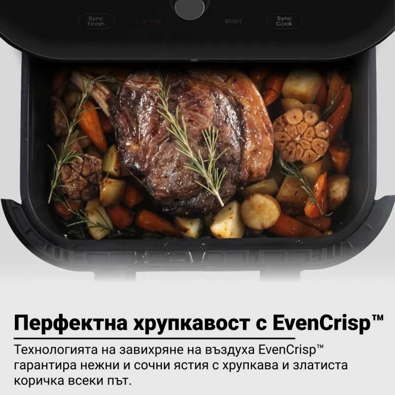 Φριτέζα Instant Pot Vortex Plus VersaZone ClearCook με ζεστό αέρα 140410001, 2 ζώνες, 1700W, 8.5L, 6 προγράμματα, SyncCook, SyncFinish, Μαύρο/γκρι