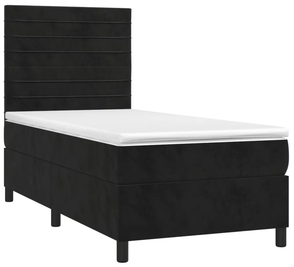 vidaXL Κρεβάτι Boxspring με Στρώμα & LED Μαύρο 100x200 εκ. Βελούδινο