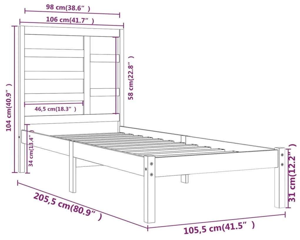 vidaXL Πλαίσιο Κρεβατιού 100 x 200 εκ. από Μασίφ Ξύλο