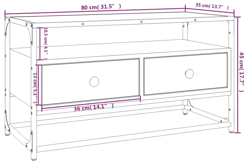 Έπιπλο Τηλεόρασης Sonoma Δρυς 80x35x45 εκ. Επεξ. Ξύλο - Καφέ