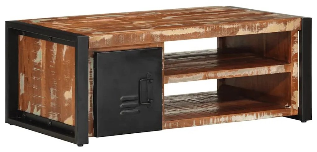 Τραπεζάκι σαλονιού πολύχρωμο 90x50x36cm Ξύλο μασίφ αναγεννημένο - Πολύχρωμο