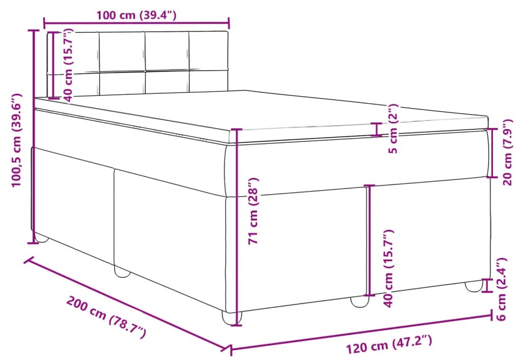 Κρεβάτι Boxspring με Στρώμα Μπλε 120x200 εκ. Υφασμάτινο - Μπλε