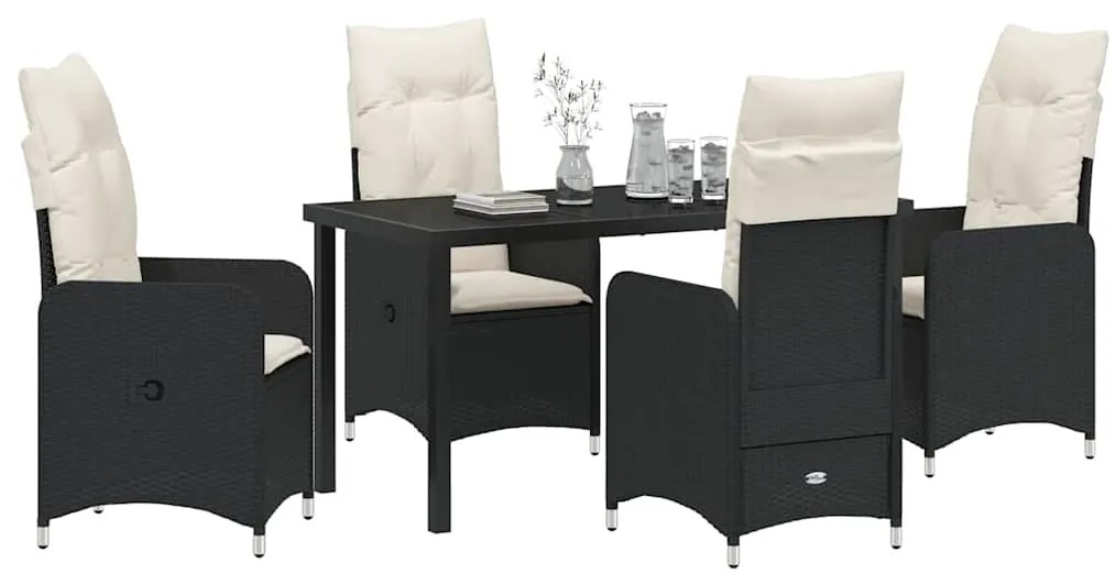 vidaXL Σέτ φαγητού για κήπο με μαξιλάρι 5 pcs Μαύρο Πολυ ράταν