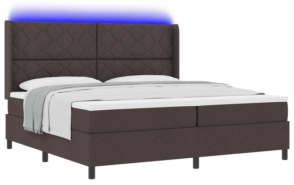 vidaXL Κρεβάτι  με ελατήρια και στρώμα & LED σε σκούρο καφέ, 200 x 200 εκ, από ύφασμα.