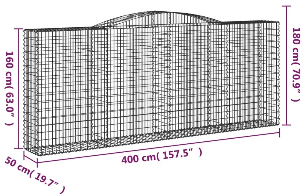 vidaXL Συρματοκιβώτια Τοξωτά 2 τεμ. 400x50x160/180 εκ. Γαλβαν. Ατσάλι