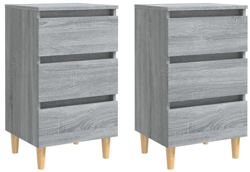 vidaXL Κομοδίνα 2 τεμ. Γκρι Sonoma 40x35x69 εκ. με Μασίφ Ξύλινα Πόδια