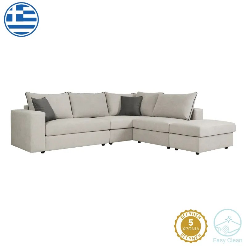 Πολυμορφικός-αναστρέψιμος καναπές London pakoworld ανοιχτό γκρι ύφασμα με μαξιλάρια σε ποντικί απόχρωση 296x246x95εκ