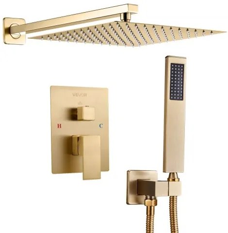 VEVOR Shower Faucet Set 12&quot; Square Rain Shower Head and Hand Set Brushed Gold