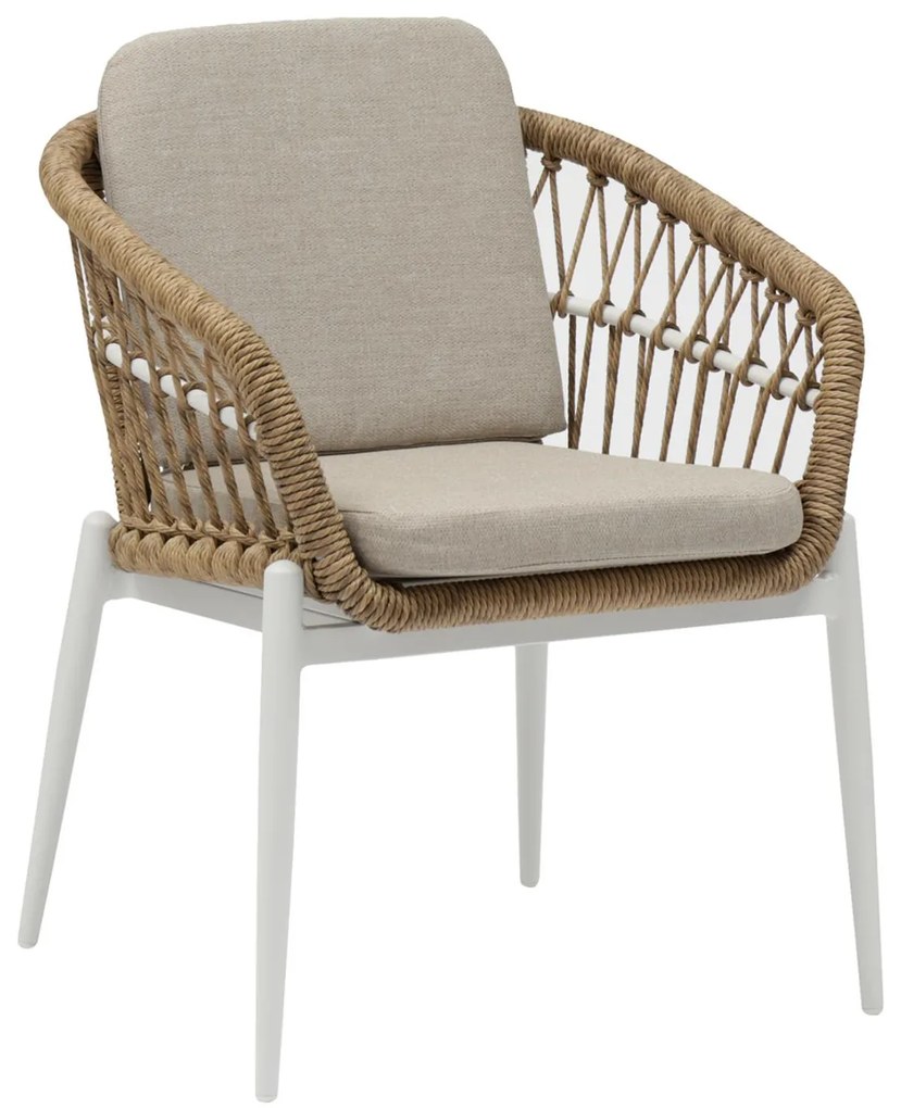 Καρέκλα - Πολυθρόνα GALDIN C6272.02 Λευκή Αλουμινίου με P.E. Rattan Φυσικό και Μπέζ Μαξιλάρια 61x65x82Υεκ. 61x65x82 εκ.