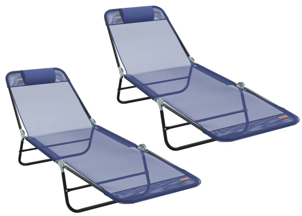 vidaXL Πτυσσόμενη ξαπλώστρα 2 pcs Ναυτικό μπλε 182 x 55 x 85.5 εκ.