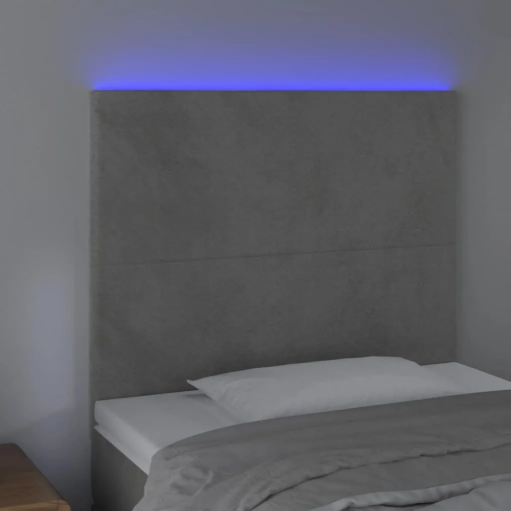 Κεφαλάρι Κρεβατιού LED Ανοιχτό Γκρι 80x5x118/128 εκ. Βελούδινο 3122174