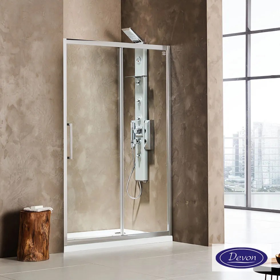 Συρόμενη πόρτα καμπίνας ντουζιέρας Primus Plus 120 ύψους 195εκ.  ρυθμιζόμενη από 117 έως 121εκ. Devon Clean Glass Chrome SLT120C-100