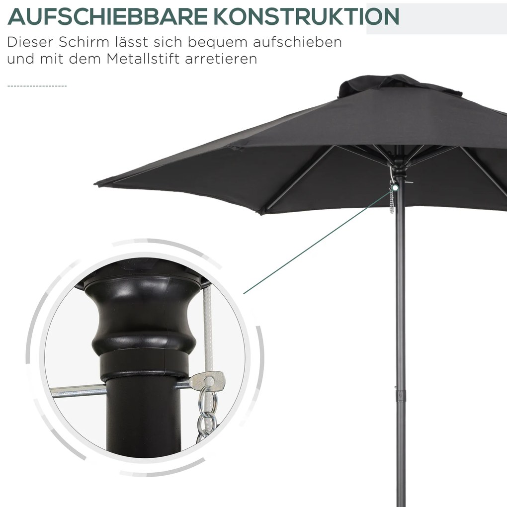 Ομπρέλα εξωτερικού χώρου Outsunny Ø196 cm, εξαγωνική ομπρέλα μπαλκονιού για παραλία, μπαλκόνι, κήπο, μαύρο