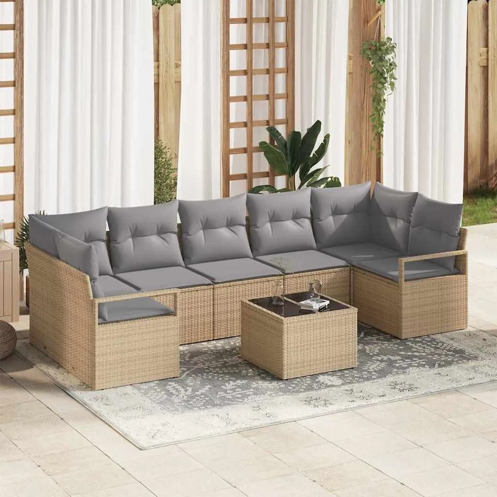 vidaXL Σετ Καναπέ Κήπου 8 pcs Μπεζ, Γκρι 55 x 55 x 37 εκ