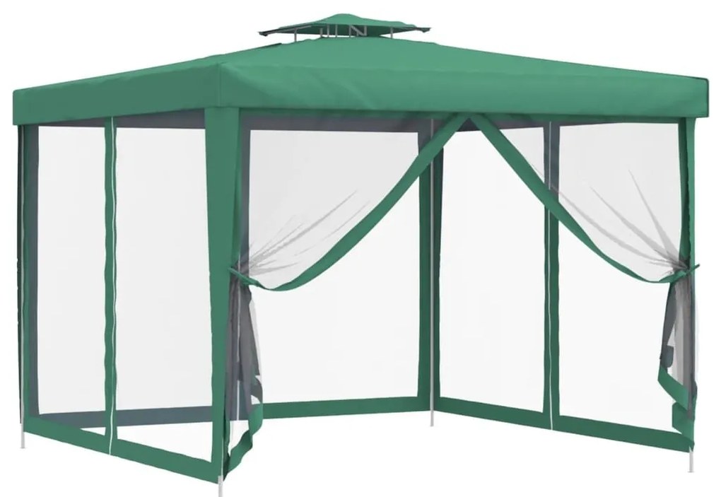 Κιόσκι με Διπλή Οροφή Πράσινο 3 x 3 x 2,68 μ. Υφασμάτινο - Πράσινο