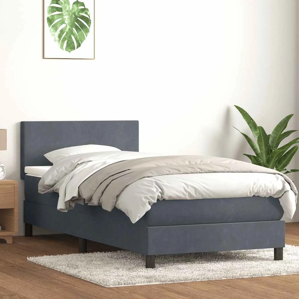 vidaXL Κρεβάτι Boxspring με Στρώμα Σκούρο Γκρι 100x210 εκ. Βελούδινο