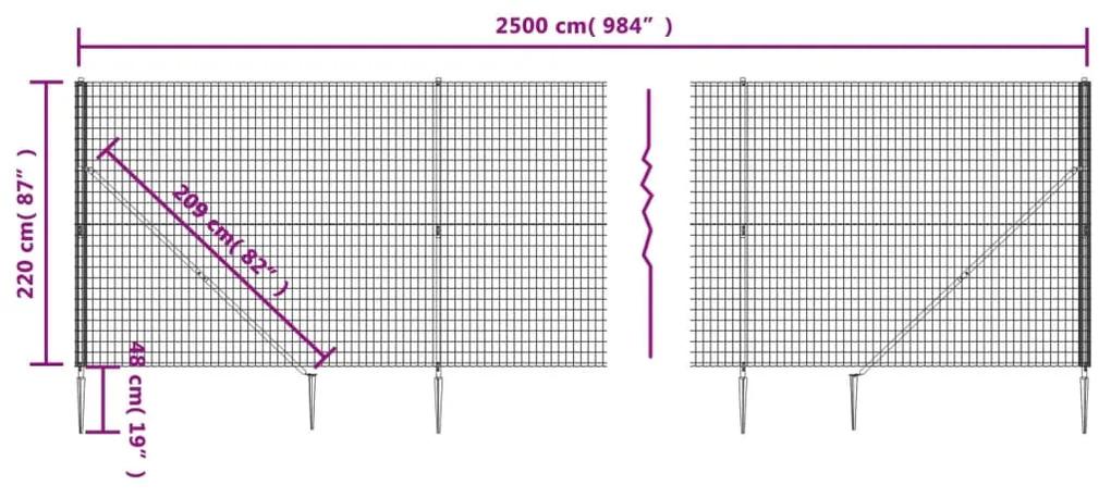 vidaXL Συρματόπλεγμα Περίφραξης Ανθρακί 2,2 x 25 μ. με Καρφωτές Βάσεις