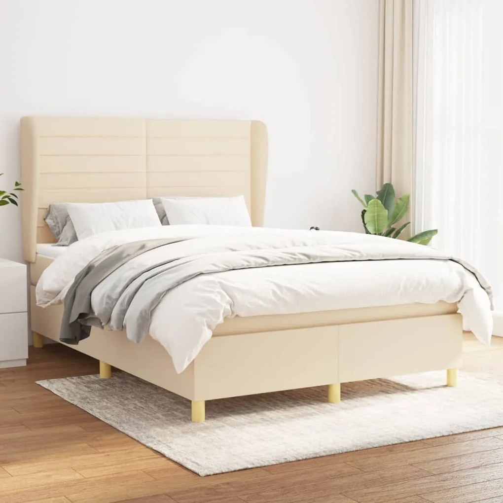 vidaXL Κρεβάτι Boxspring με Στρώμα Κρεμ 140x190 εκ. Υφασμάτινο