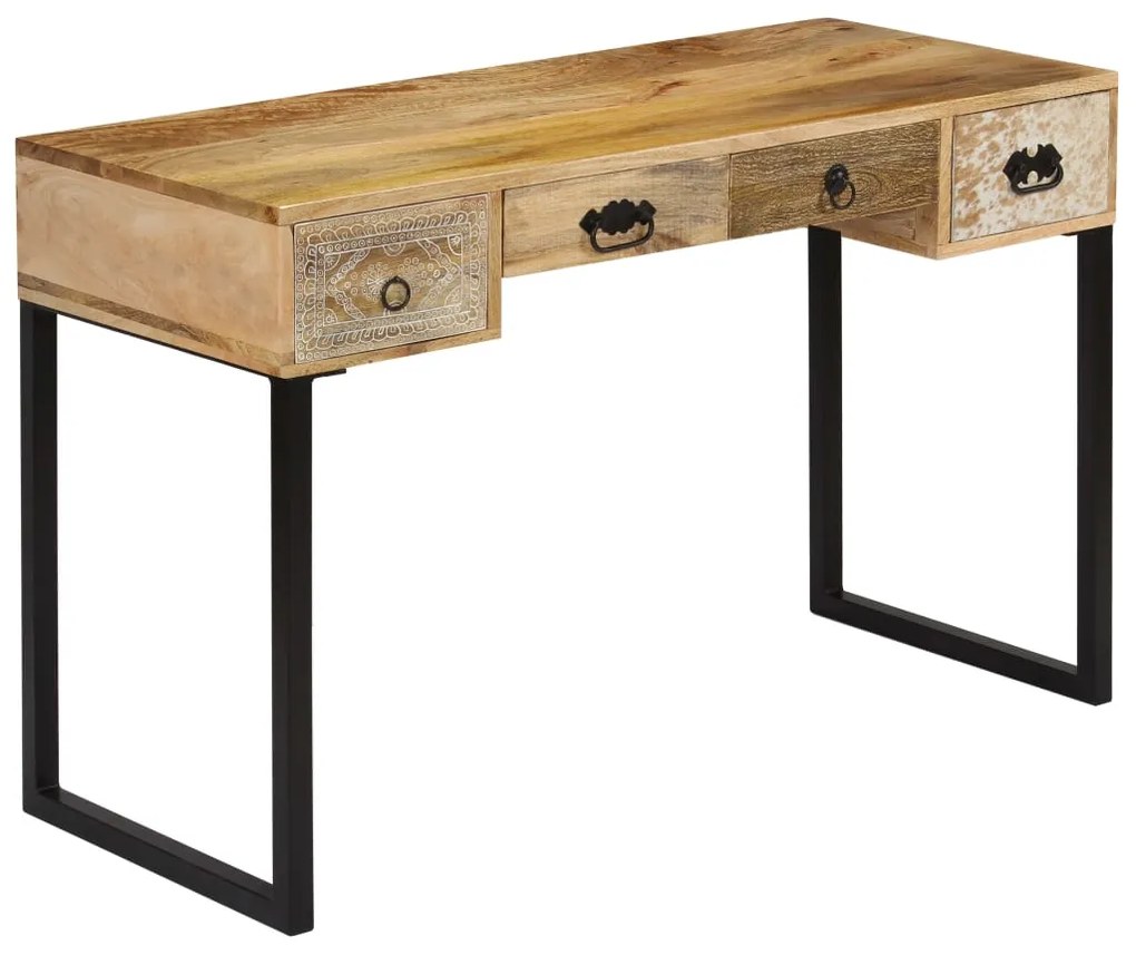 vidaXL Γραφείο 117 x 50 x 76 εκ. από Μασίφ Ξύλο Μάνγκο & Γνήσιο Δέρμα
