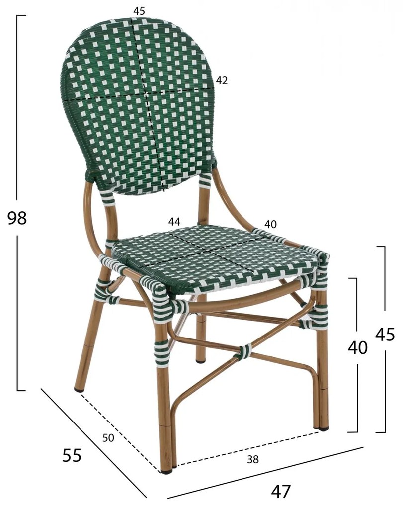 Καρέκλα C5792.01 Αλουμινίου Bamboo Look με Wicker Πράσινο - Λευκό 47x55x98 εκ. 47x55x98 εκ.