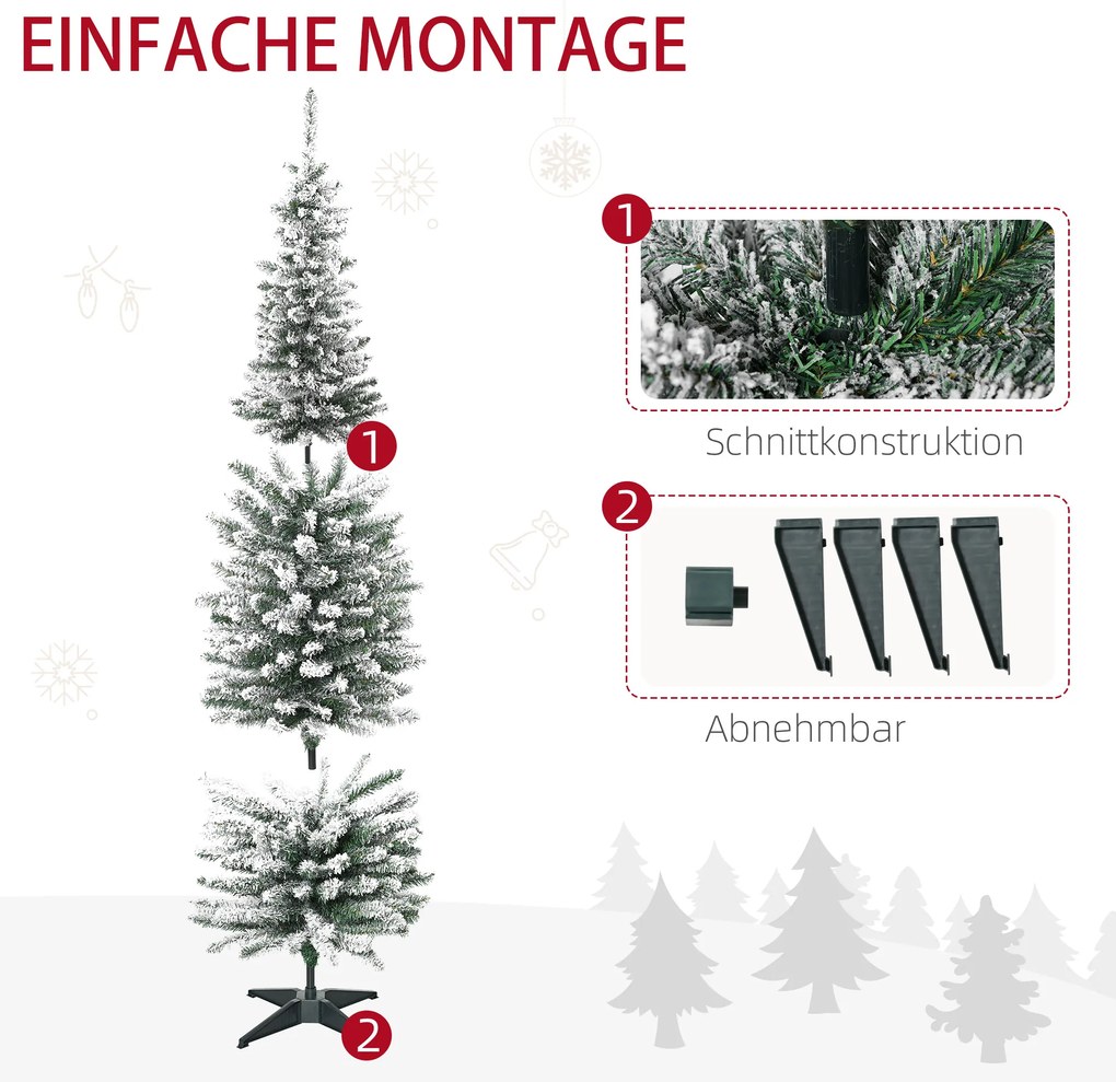 HOMCOM Τεχνητό Χριστουγεννιάτικο Δέντρο, 210 cm, Πριονωτά κλαδιά PVC, Αναδιπλούμενο, Μεταλλική βάση, Πράσινο/Λευκό