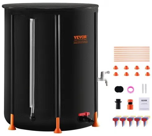 VEVOR Collapsible Rain Barrel 66 Gal Rain Catcher with Spigots and Overflow Kit