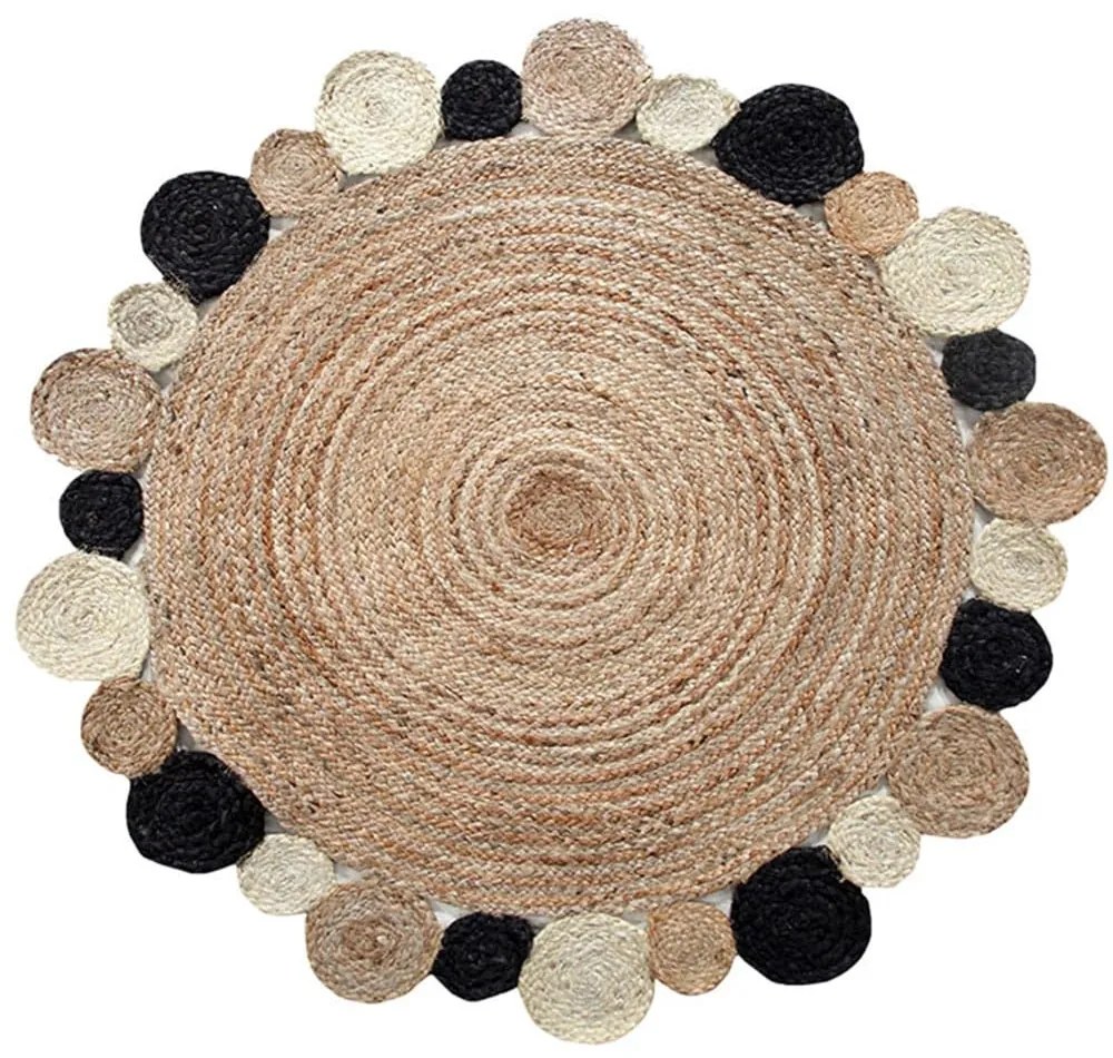 Χαλι Delhi Χειροποιητο Br-68 -   Natural-Black New Plan 150X150cm Round