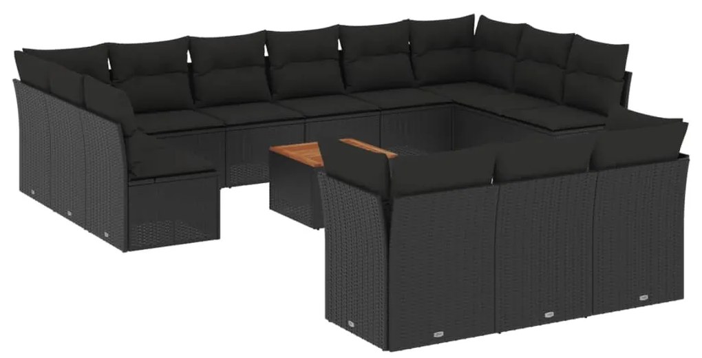 vidaXL Σαλόνι Κήπου Σετ 14 Τεμαχίων με Μαξιλάρια Μαύρο Συνθετικό Ρατάν