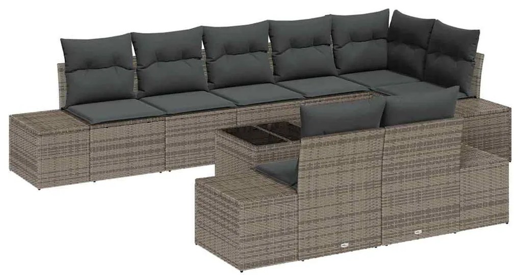 vidaXL Σετ Καναπέ Κήπου με μαξιλάρι 9 pcs Γκρι Πολυ ράταν