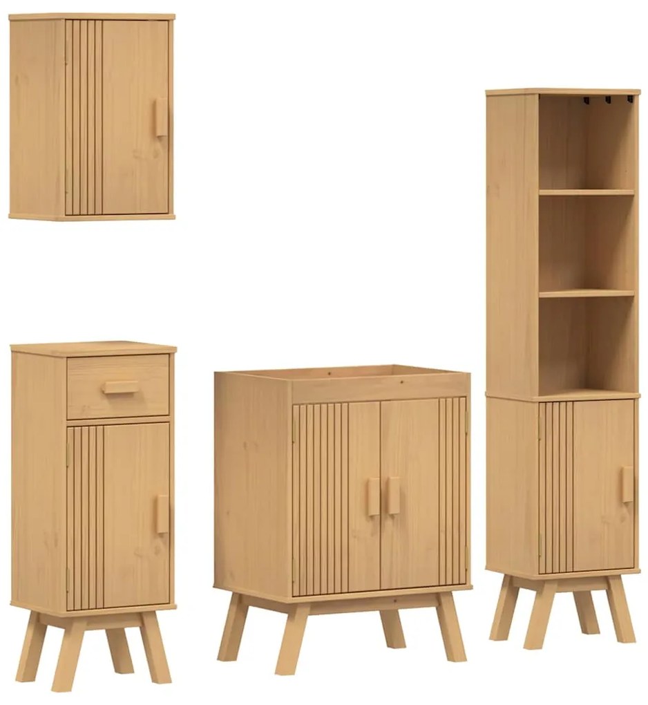vidaXL Σετ Επίπλων Μπάνιου με συρτάρι 4 pcs Καφέ Μασίφ ξύλο πεύκου