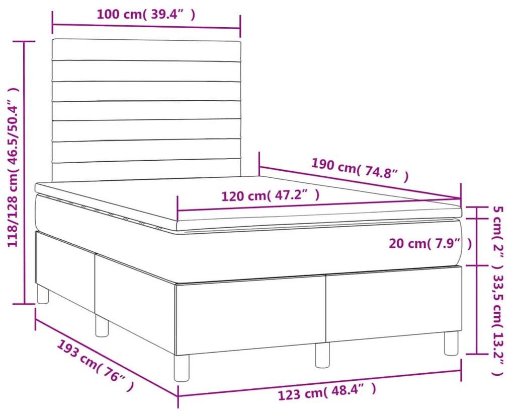 Κρεβάτι Boxspring με Στρώμα &amp; LED Μαύρο 120x190 εκ. Υφασμάτινο - Μαύρο