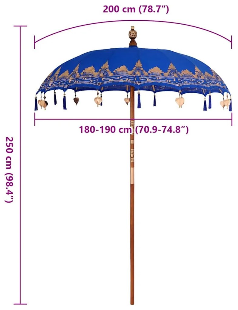 vidaXL Ομπρέλα ηλίου Μπλε (210-220) x 260 εκ Βαμβάκι και συμπαγές ξύλο